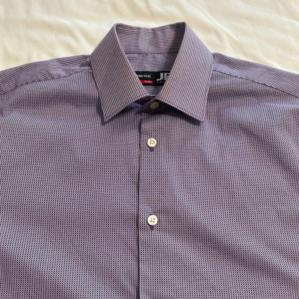 JF J. Ferrar Mens Slim Fit Stretch Dress Shirt Purple Geometric S 14-14.5 34-35